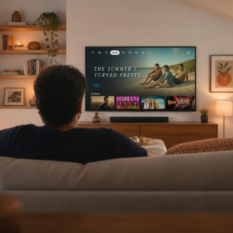 Person watching a streaming app on a living room television